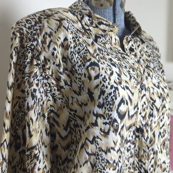 Vintage Boho Silk Animal Print Blouse Women's Medium Oversized - Picture 2 of 7